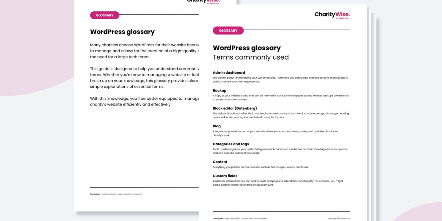 Image showing a glossary of WordPress terms