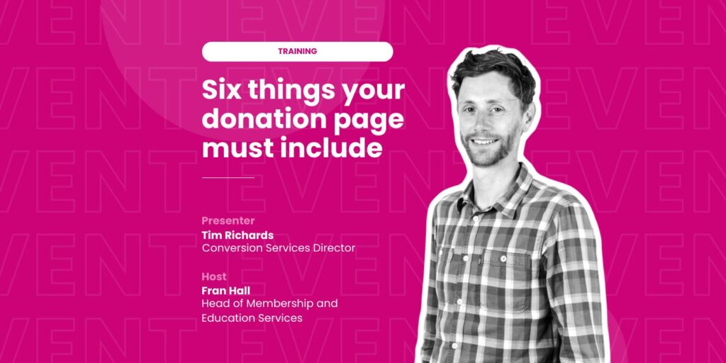 A picture of a man in black and white advertising a training session about how to improve your donation page