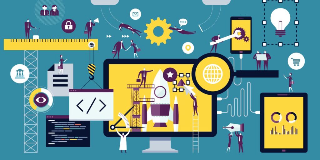 an illustrated computer screen showing lots of tools to measure its performance.