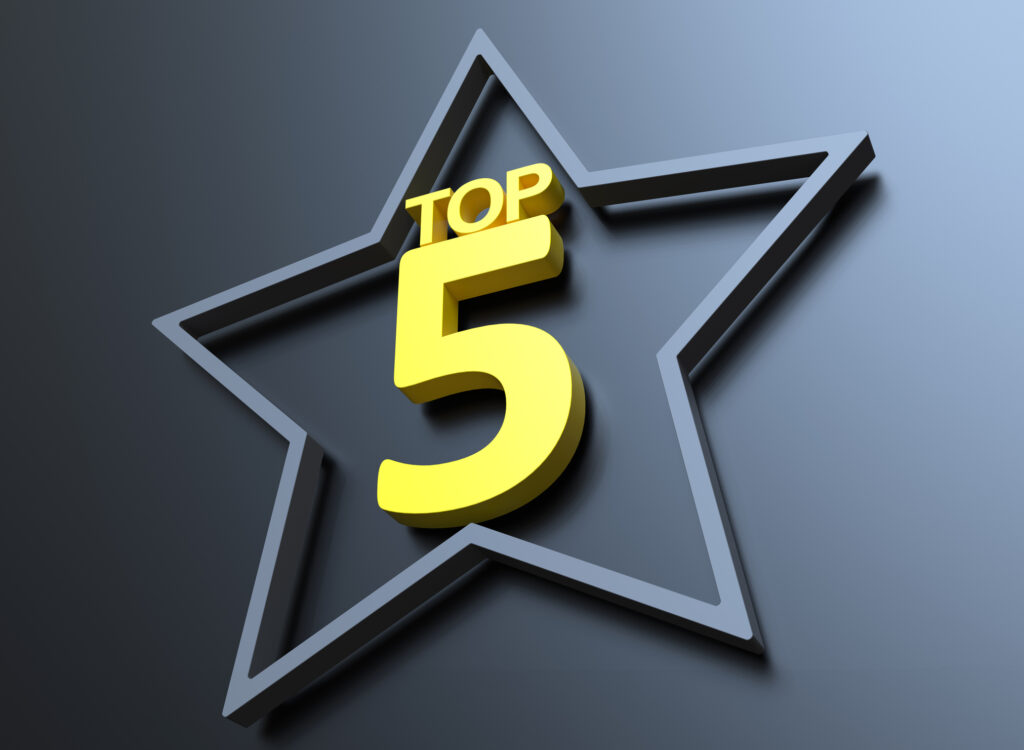 top five in yellow inside a star on a grey background